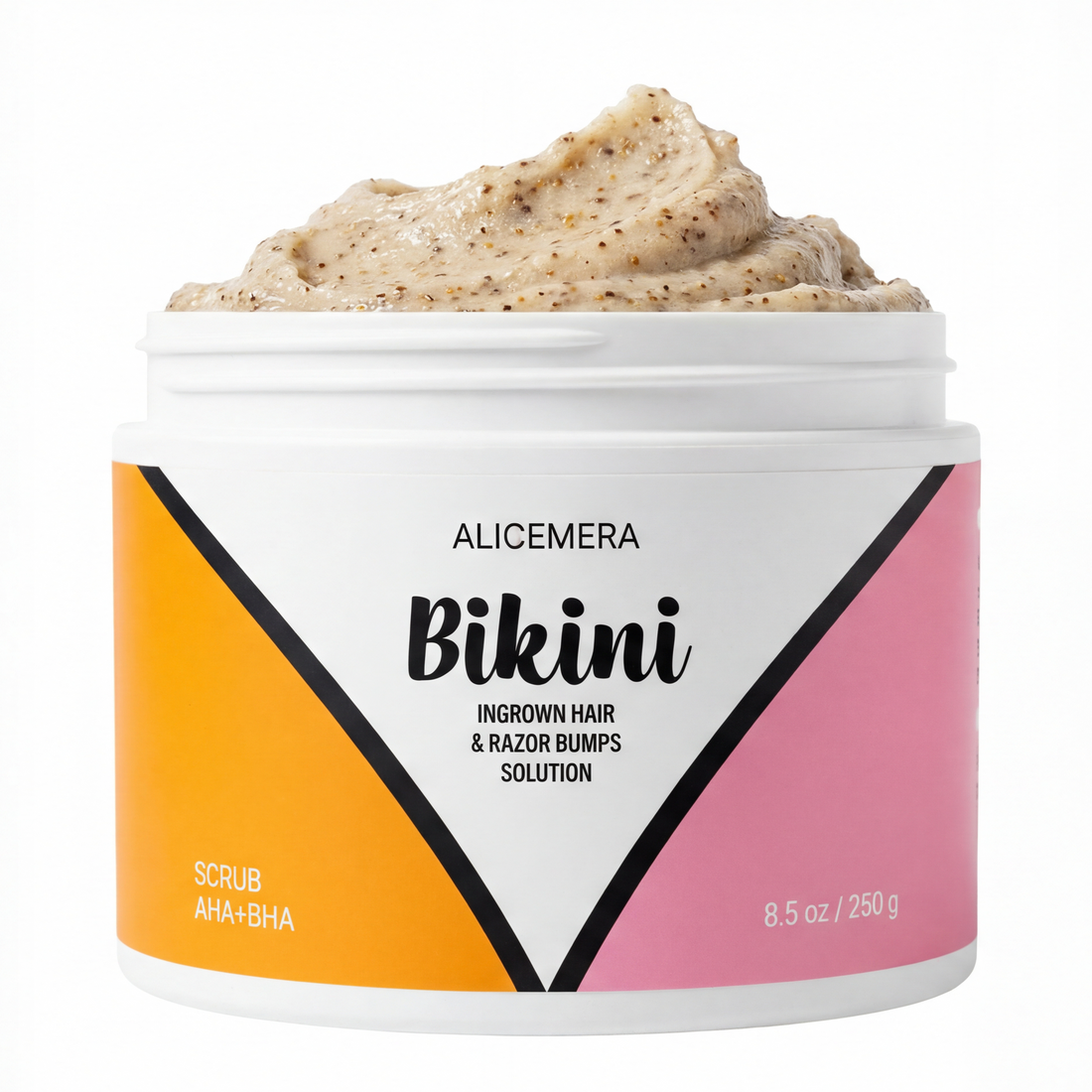 Alicemera Bikini Scrub jar on a white background