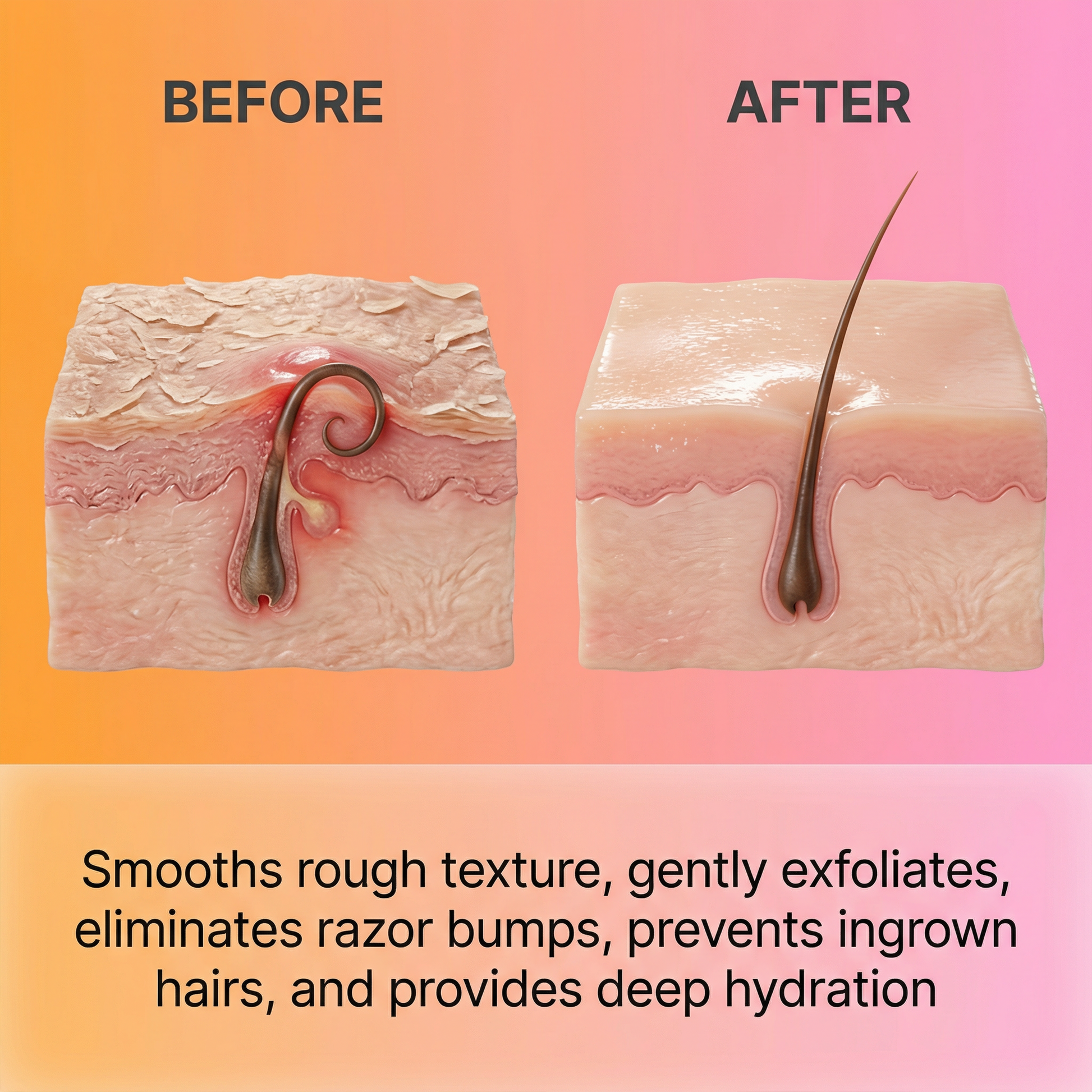 Before and after comparison of skin texture with a focus on smoothness and exfoliation.