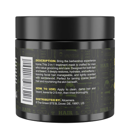 Black hair treatment jar with text on a white background