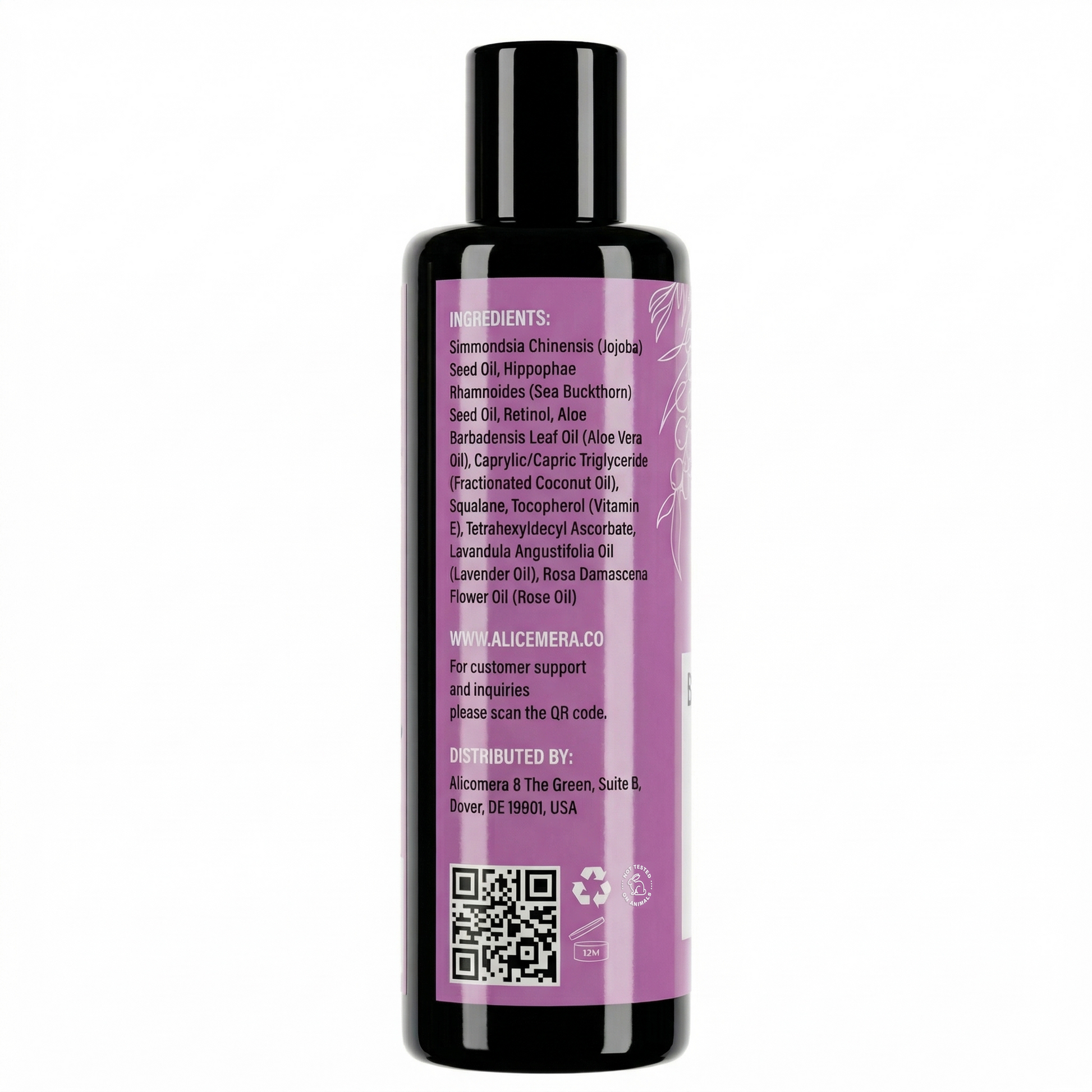 Bottle with a purple label on a white background
