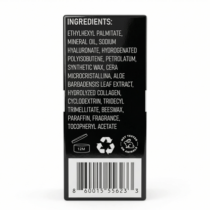 Product label with ingredients list on a white background