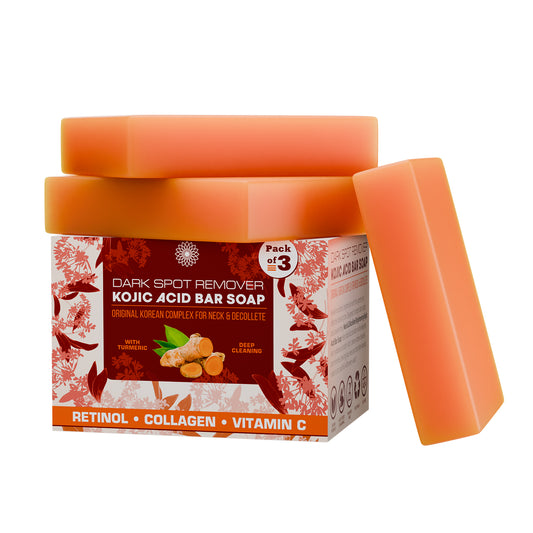 Kojic Acid Bar Soap packaging with three bars on a white background