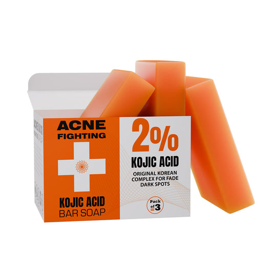 Kojic acid bar soap with packaging on a white background