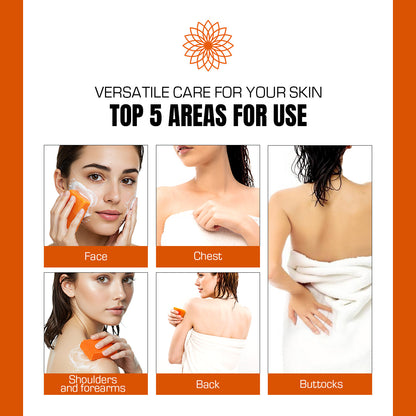 Product usage guide for skin care, showing top 5 areas of use with images and text.