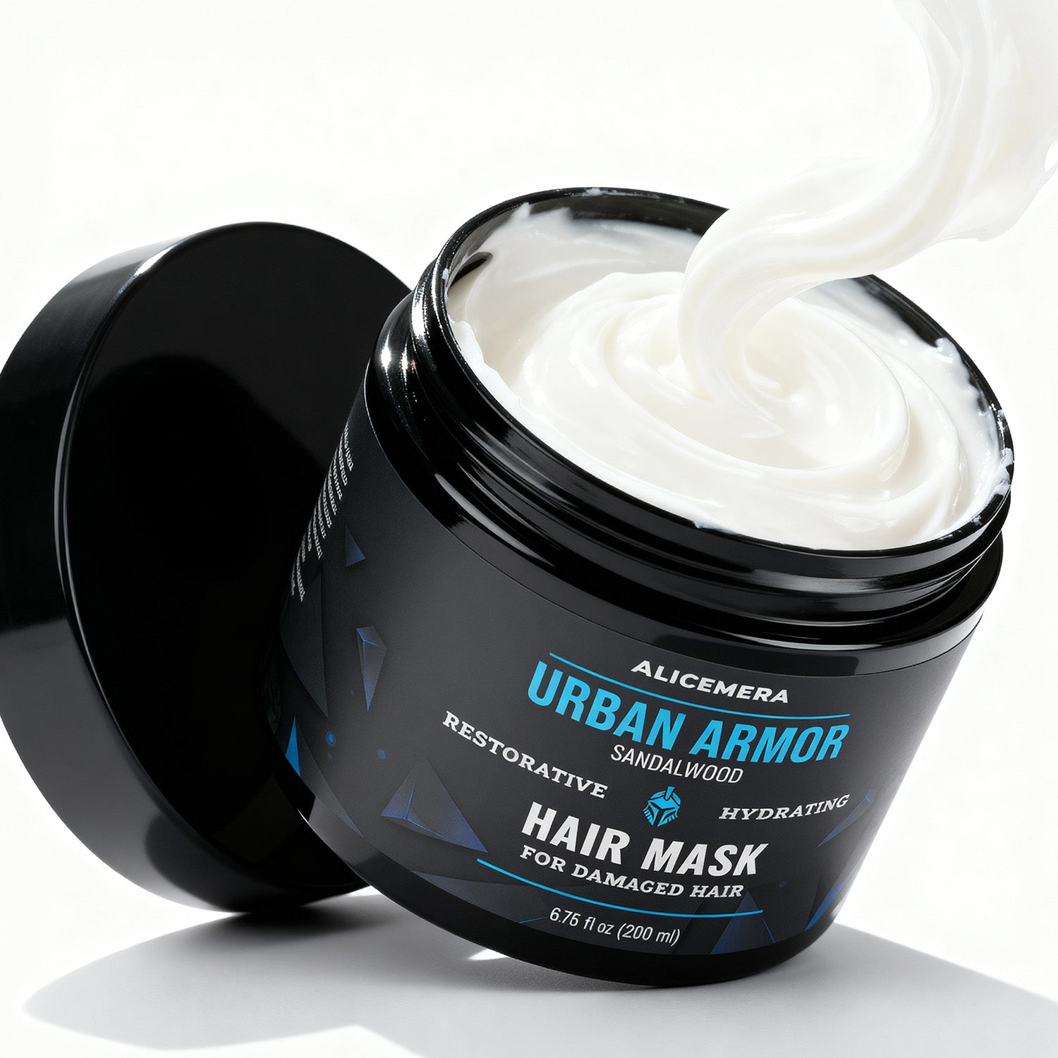 Alicemera Urban Armor hair mask jar with white cream inside on a white background